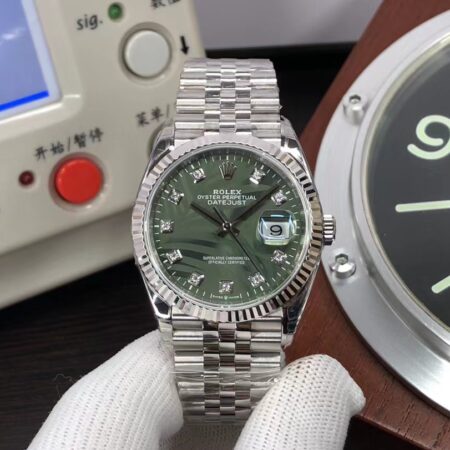 VSF Rolex Datejust 36mm 904L Steel Case Green Palm Dial Dandong 3235 Movement with Original Rolex Box