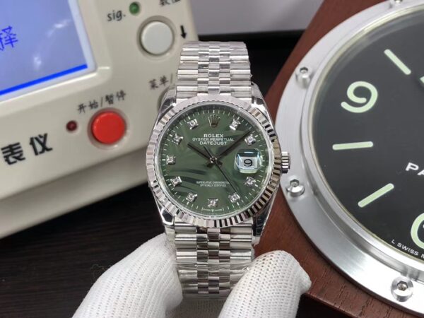 VSF Rolex Datejust 36mm 904L Steel Case Green Palm Dial Dandong 3235 Movement with Original Rolex Box