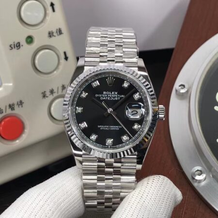 Clean Factory Rolex Datejust 36mm Black Diamond Dial SH3235 Movement with Original Rolex Box