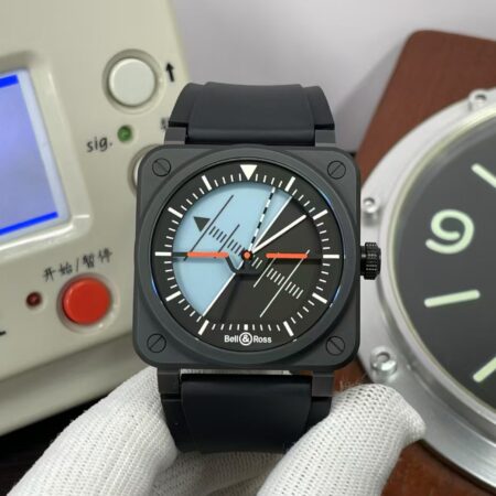 M+F Bell & Ross BR03 Horizon Black Ceramic Black Rubber Band with Original Box