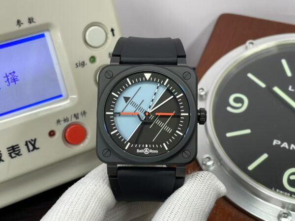 M+F Bell & Ross BR03 Horizon Black Ceramic Black Rubber Band with Original Box