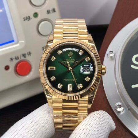 GMF Rolex Day-Date 36mm m128238-0069 Yellow Gold Green Diamond Dial with Original Rolex Box