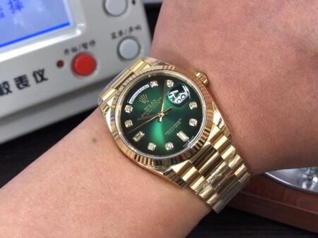 GMF Rolex Day-Date 36mm m128238-0069 Yellow Gold Green Diamond Dial with Original Rolex Box - Image 9