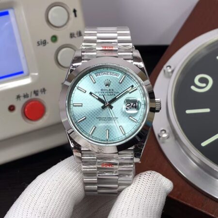 GMF Rolex Day-Date 40mm m228206-0004 Light Blue Grid Dial with Original Rolex Box