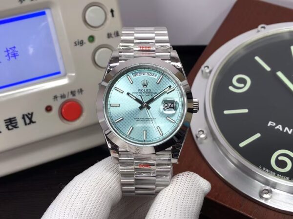 GMF Rolex Day-Date 40mm m228206-0004 Light Blue Grid Dial with Original Rolex Box