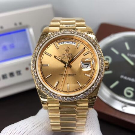 QF V5 Gain Weight Rolex Day-Date 40mm 228348RBR Yellow Gold Diamond Bezel with Original Rolex Box