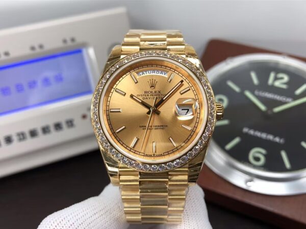 QF V5 Gain Weight Rolex Day-Date 40mm 228348RBR Yellow Gold Diamond Bezel with Original Rolex Box