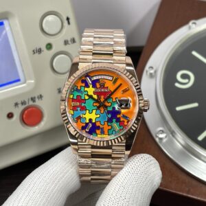 QHF Rolex Day-Date 36mm Puzzle Rose Gold Clone 2834 Movement with Original Rolex Box