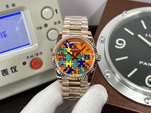 QHF Rolex Day-Date 36mm Puzzle Rose Gold Clone 2834 Movement with Original Rolex Box