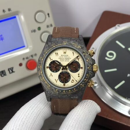 N6F Rolex DiW Daytona Carbon Case Cream Dial Arabic Markers Super Clone 4130 Movement