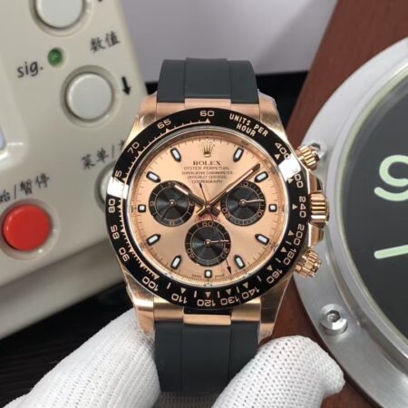 CF Rolex Daytona m116515ln-0018 Rose Gold Case Black Rubber Band Super Clone 4130 with Original Rolex Box
