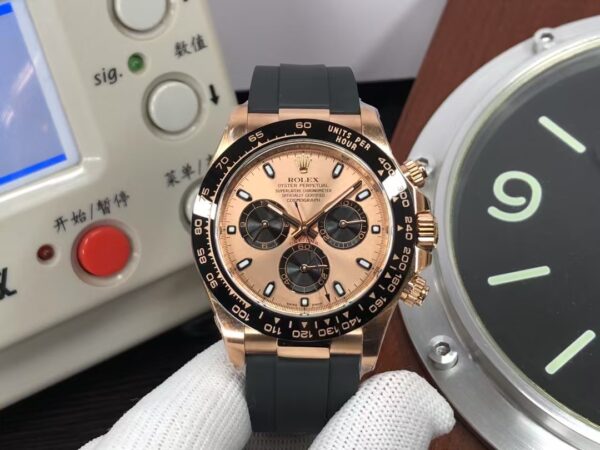 CF Rolex Daytona m116515ln-0018 Rose Gold Case Black Rubber Band Super Clone 4130 with Original Rolex Box