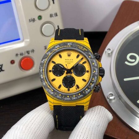 N6F Rolex DiW Daytona Yellow Carbon Case Black Nylon Band Super Clone 4130 with Original Rolex Box