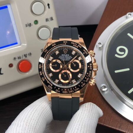 CF Rolex Daytona m116415ln-0057 Rose Gold Case Black Dial with Diamond Hour Markers