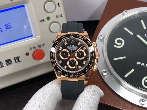 CF Rolex Daytona m116415ln-0057 Rose Gold Case Black Dial with Diamond Hour Markers