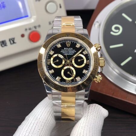 CF Rolex Daytona m116503-0011 Two Tone Case Black Dial Diamond Hour Markers with Super Clone 4130 Movement