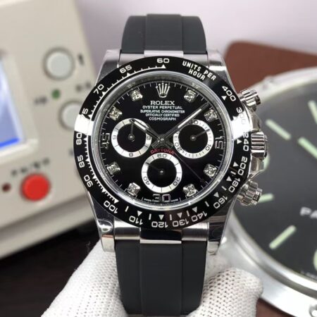 CF Rolex Daytona m116519ln-0025 Ceramic Bezel Black Dial Diamond Hour Markers with Super Clone 4130 Movement