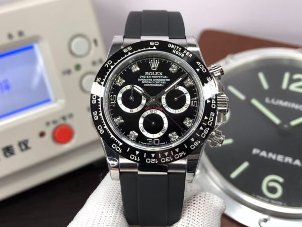 CF Rolex Daytona m116519ln-0025 Ceramic Bezel Black Dial Diamond Hour Markers with Super Clone 4130 Movement
