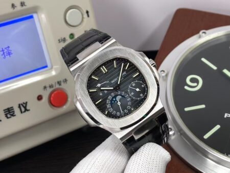 Patek Philippe Nautilus Moon Phase 5712 Blue Super Clone 240 Movement Black Leather Strap - Image 2