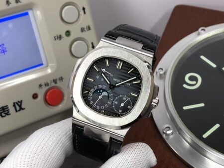 Patek Philippe Nautilus Moon Phase 5712 Blue Super Clone 240 Movement Black Leather Strap - Image 3