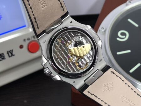 Patek Philippe Nautilus Moon Phase 5712 Blue Super Clone 240 Movement Black Leather Strap - Image 8