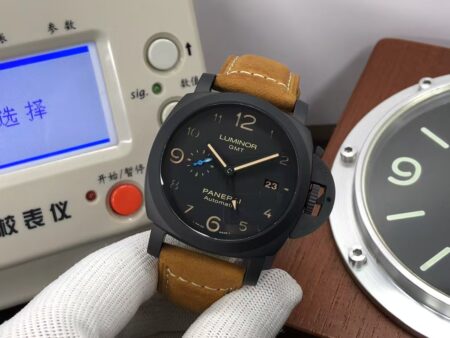 Panerai Luminor 3 Days GMT PAM 1441 Ceramic Case Black Dial Brown Leather Strap Super Clone P.9010 - Image 3