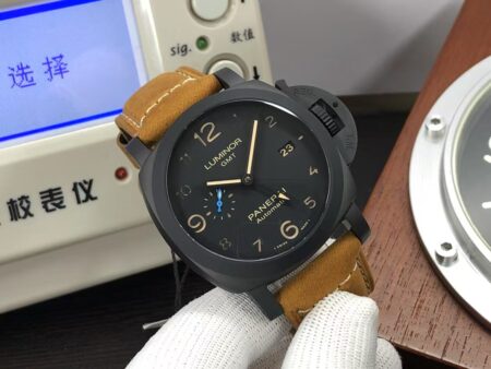 Panerai Luminor 3 Days GMT PAM 1441 Ceramic Case Black Dial Brown Leather Strap Super Clone P.9010 - Image 4