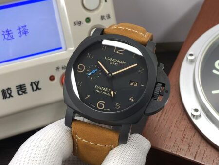 Panerai Luminor 3 Days GMT PAM 1441 Ceramic Case Black Dial Brown Leather Strap Super Clone P.9010 - Image 5