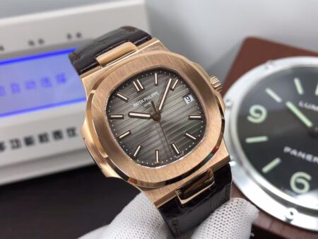 Patek Philippe Nautilus 5711 Rose Gold Case Grey Dial Brown Leather Strap with Super Clone 324 Movement - Image 2