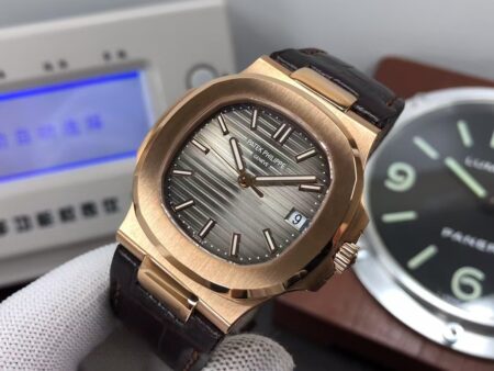 Patek Philippe Nautilus 5711 Rose Gold Case Grey Dial Brown Leather Strap with Super Clone 324 Movement - Image 3