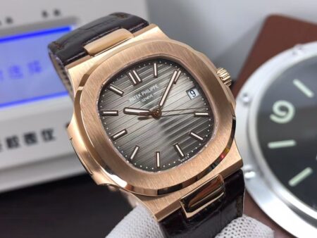 Patek Philippe Nautilus 5711 Rose Gold Case Grey Dial Brown Leather Strap with Super Clone 324 Movement - Image 4
