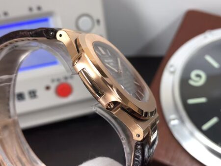 Patek Philippe Nautilus 5711 Rose Gold Case Grey Dial Brown Leather Strap with Super Clone 324 Movement - Image 6