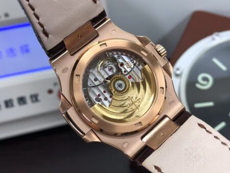 Patek Philippe Nautilus 5711 Rose Gold Case Grey Dial Brown Leather Strap with Super Clone 324 Movement - Image 8