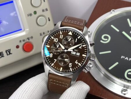 IWC Pilot Chrono IW377713 Brown Dial Brown Leather Strap Clone 79320 Movement - Image 3