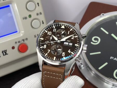 IWC Pilot Chrono IW377713 Brown Dial Brown Leather Strap Clone 79320 Movement - Image 5