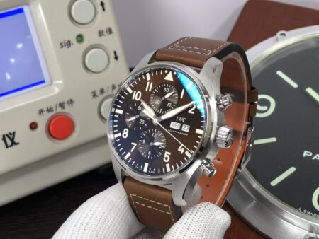 IWC Pilot Chrono IW377713 Brown Dial Brown Leather Strap Clone 79320 Movement - Image 6