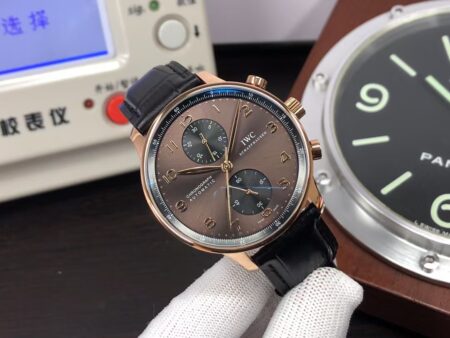IWC Portuguese IW371482 Rose Gold Case Grey Dial Black Leather Strap with Clone 79350 Movement - Image 2