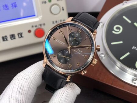IWC Portuguese IW371482 Rose Gold Case Grey Dial Black Leather Strap with Clone 79350 Movement - Image 3