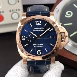 Panerai Luminor Marina PAM 1112 Goldtech Rose Gold Case Blue Dial Blue Leather Strap
