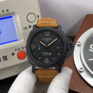 Panerai Luminor 3 Days GMT PAM 1441 Ceramic Case Black Dial Brown Leather Strap Super Clone P.9010