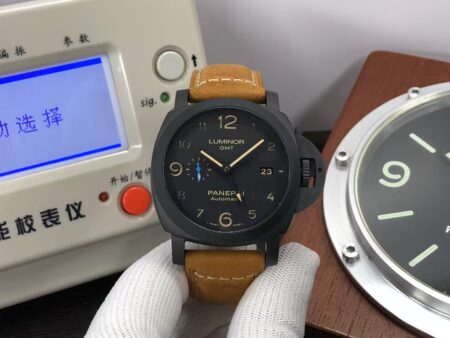 Panerai Luminor 3 Days GMT PAM 1441 Ceramic Case Black Dial Brown Leather Strap Super Clone P.9010