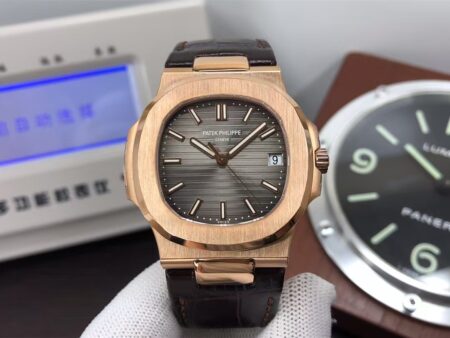 Patek Philippe Nautilus 5711 Rose Gold Case Grey Dial Brown Leather Strap with Super Clone 324 Movement