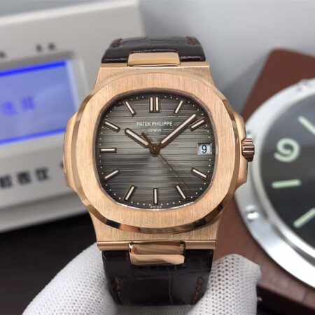Patek Philippe Nautilus 5711 Rose Gold Case Grey Dial Brown Leather Strap with Super Clone 324 Movement