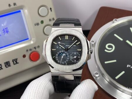 Patek Philippe Nautilus Moon Phase 5712 Blue Super Clone 240 Movement Black Leather Strap