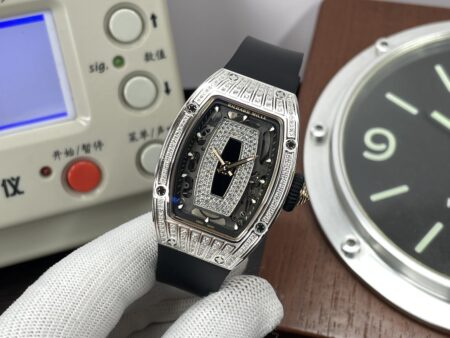 Richard Mille RM07-01 Snow Diamond Skeleton Black Dial Black Rubber Band with Super Clone CRMA2 Movement - Image 3