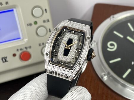 Richard Mille RM07-01 Snow Diamond Skeleton Black Dial Black Rubber Band with Super Clone CRMA2 Movement - Image 4