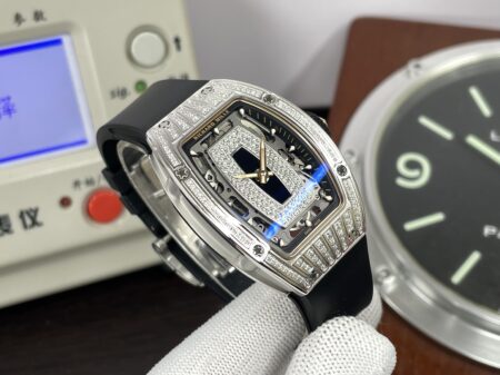 Richard Mille RM07-01 Snow Diamond Skeleton Black Dial Black Rubber Band with Super Clone CRMA2 Movement - Image 5