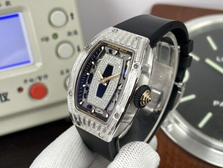 Richard Mille RM07-01 Snow Diamond Skeleton Black Dial Black Rubber Band with Super Clone CRMA2 Movement - Image 7