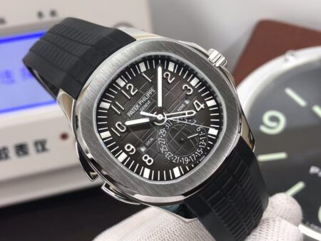 Replica Patek Philippe Aquanaut 5164 Travel Time Clone 324 Movement Grey Dial Black Rubber Strap - Image 2