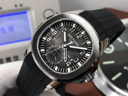Replica Patek Philippe Aquanaut 5164 Travel Time Clone 324 Movement Grey Dial Black Rubber Strap - Image 3